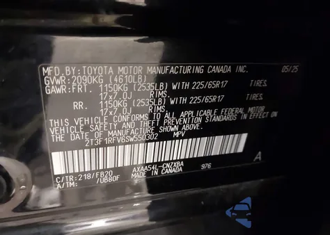 2025 Toyota Rav4 Le из США, поврежденный, VIN 2T3F1RFV6SW550302